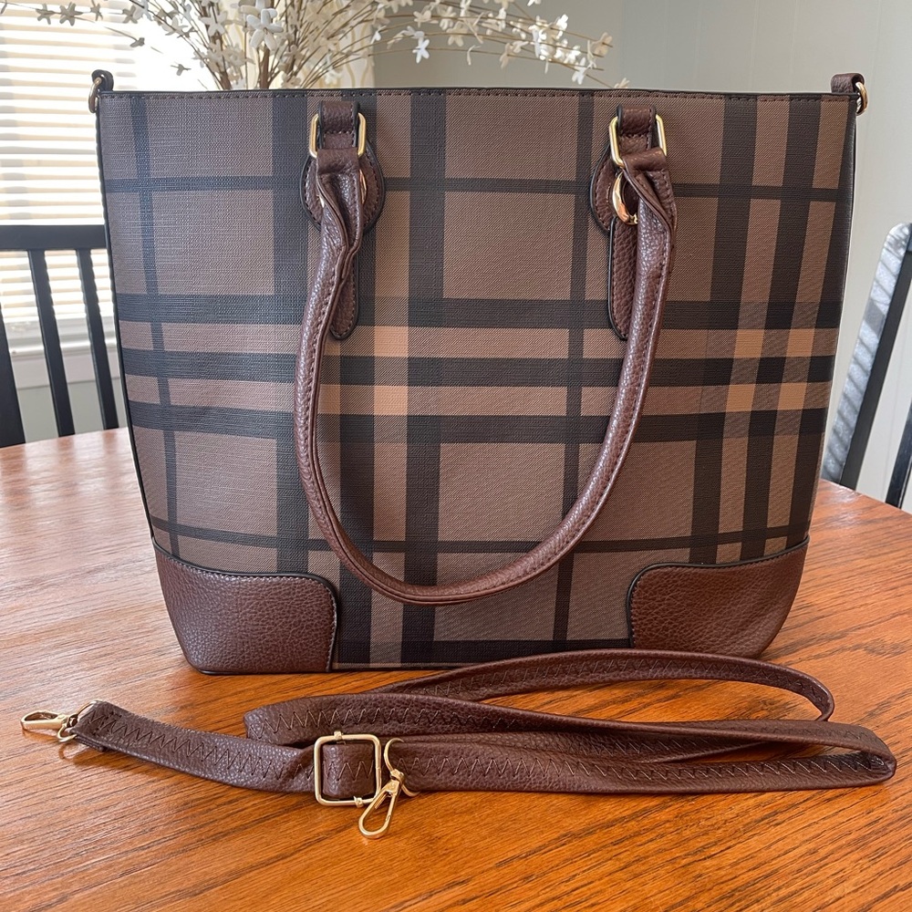 Brown Plaid Tote Bag